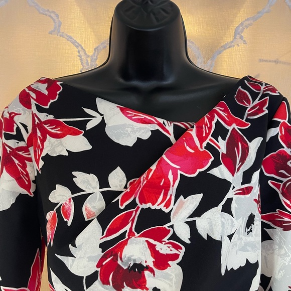 White House Black Market:Draped-Neck Floral Sheath Dress,Size 8. STYLE:570254629 - Picture 3 of 7